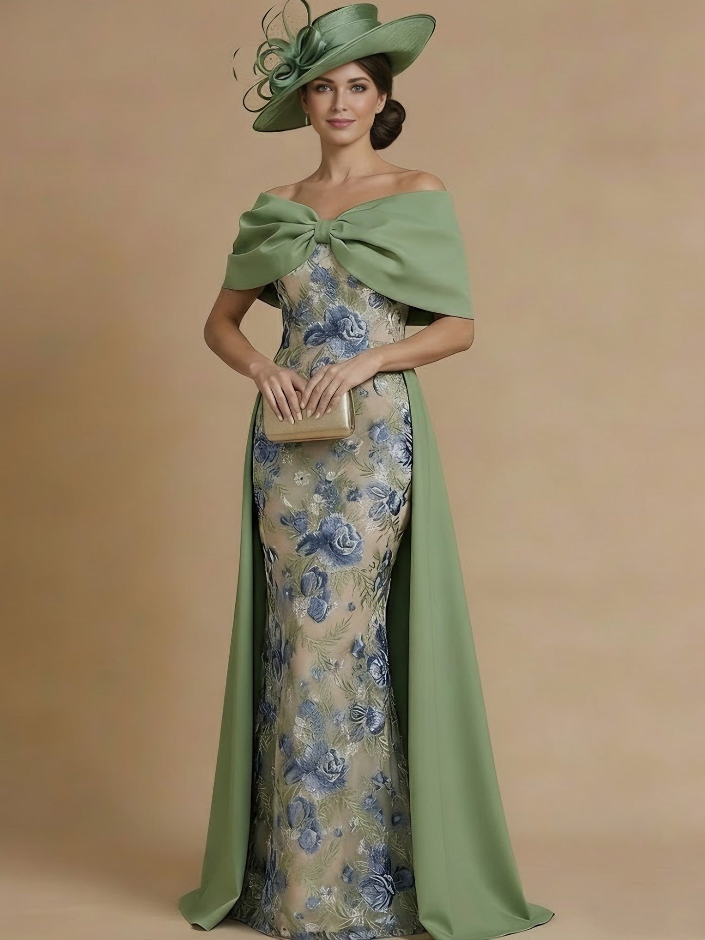 Sheath/Column Off-the-Shoulder Mother of the Bride Dresses Satin Floor-Length Sleeveless Floral