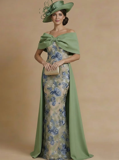 Sheath/Column Off-the-Shoulder Mother of the Bride Dresses Satin Floor-Length Sleeveless Floral