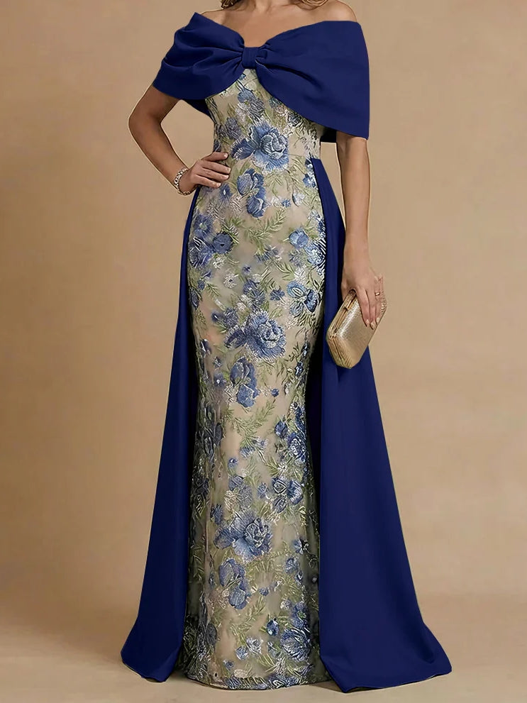 Sheath/Column Off-the-Shoulder Mother of the Bride Dresses Satin Floor-Length Sleeveless Floral