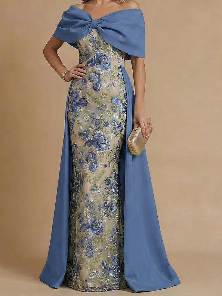 Sheath/Column Off-the-Shoulder Mother of the Bride Dresses Satin Floor-Length Sleeveless Floral