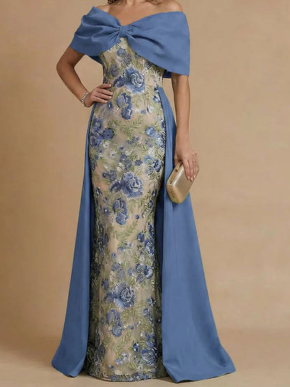 Sheath/Column Off-the-Shoulder Mother of the Bride Dresses Satin Floor-Length Sleeveless Floral