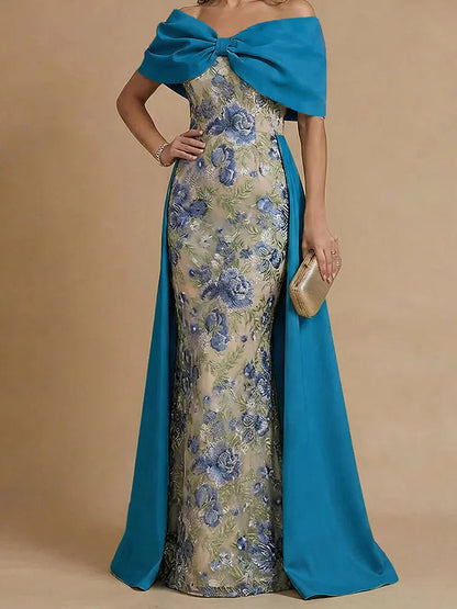 Sheath/Column Off-the-Shoulder Mother of the Bride Dresses Satin Floor-Length Sleeveless Floral
