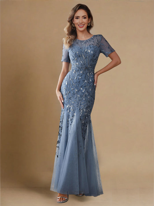 Sheath/Column Scoop Neck Short Sleeves Mother of the Bride Dress