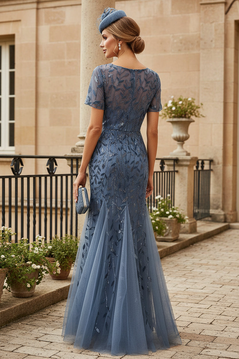 Sheath/Column Scoop Neck Short Sleeves Mother of the Bride Dress