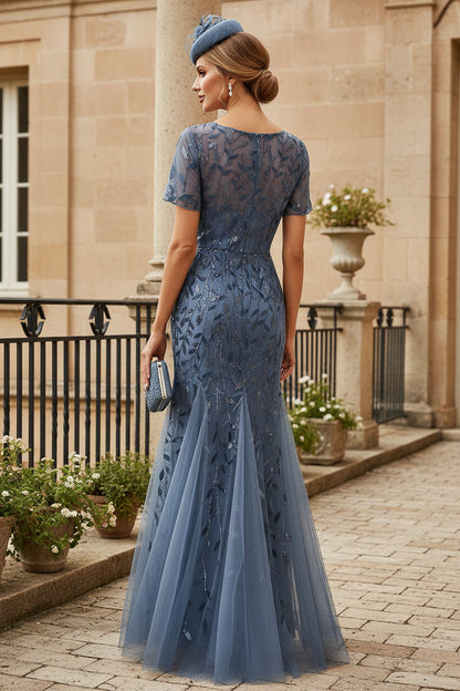 Sheath/Column Scoop Neck Short Sleeves Mother of the Bride Dress