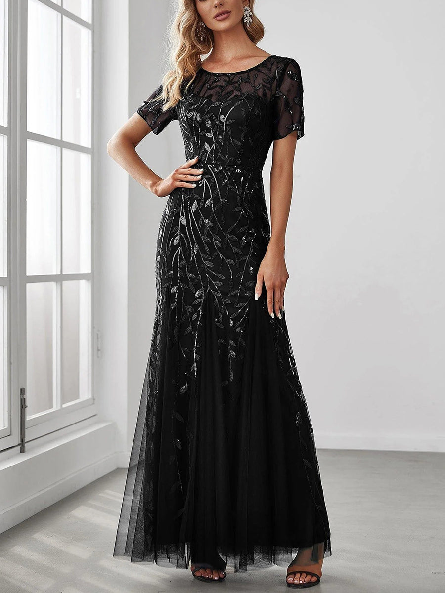 Sheath/Column Scoop Neck Short Sleeves Mother of the Bride Dress