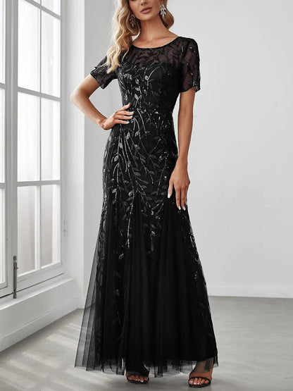 Sheath/Column Scoop Neck Short Sleeves Mother of the Bride Dress