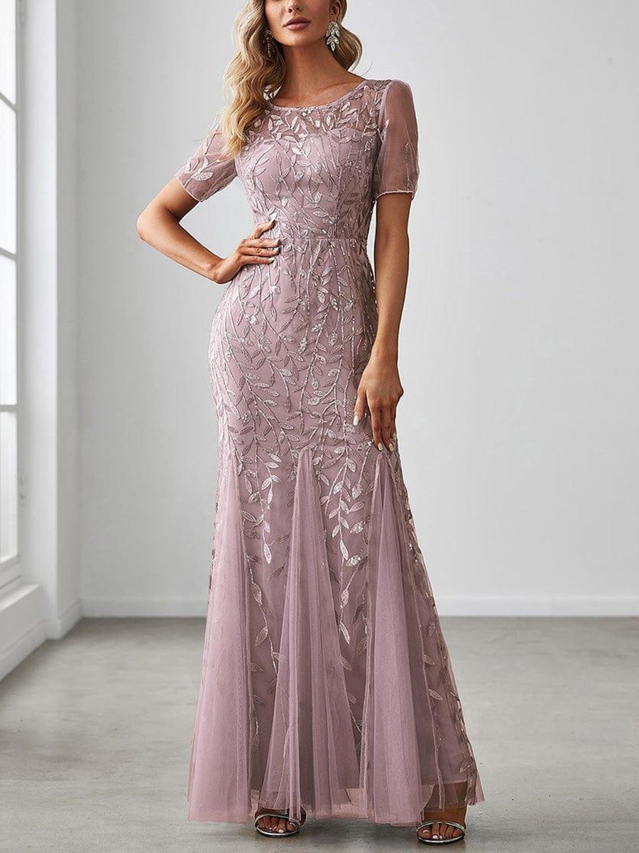 Sheath/Column Scoop Neck Short Sleeves Mother of the Bride Dress
