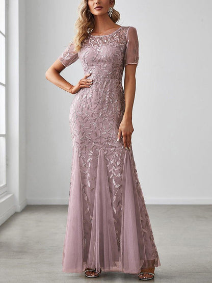 Sheath/Column Scoop Neck Short Sleeves Mother of the Bride Dress