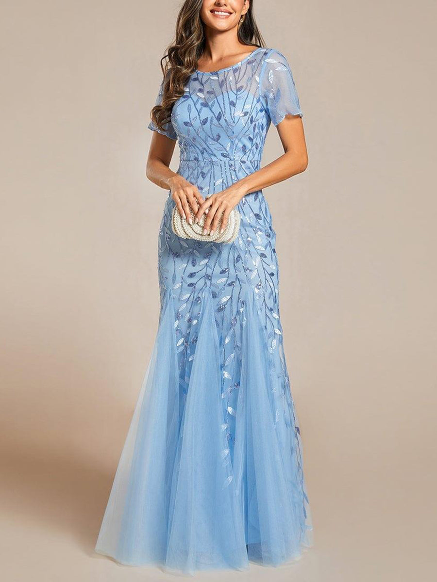 Sheath/Column Scoop Neck Short Sleeves Mother of the Bride Dress