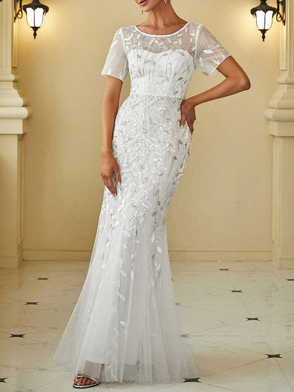 Sheath/Column Scoop Neck Short Sleeves Mother of the Bride Dress