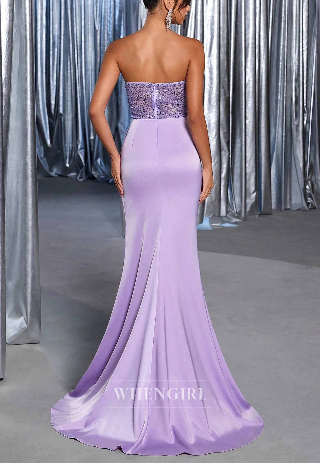 Lilac Mermaid Back Zipper Sleeveless Side Slit Prom Dress