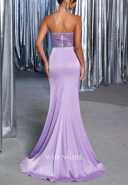 Lilac Mermaid Back Zipper Sleeveless Side Slit Prom Dress