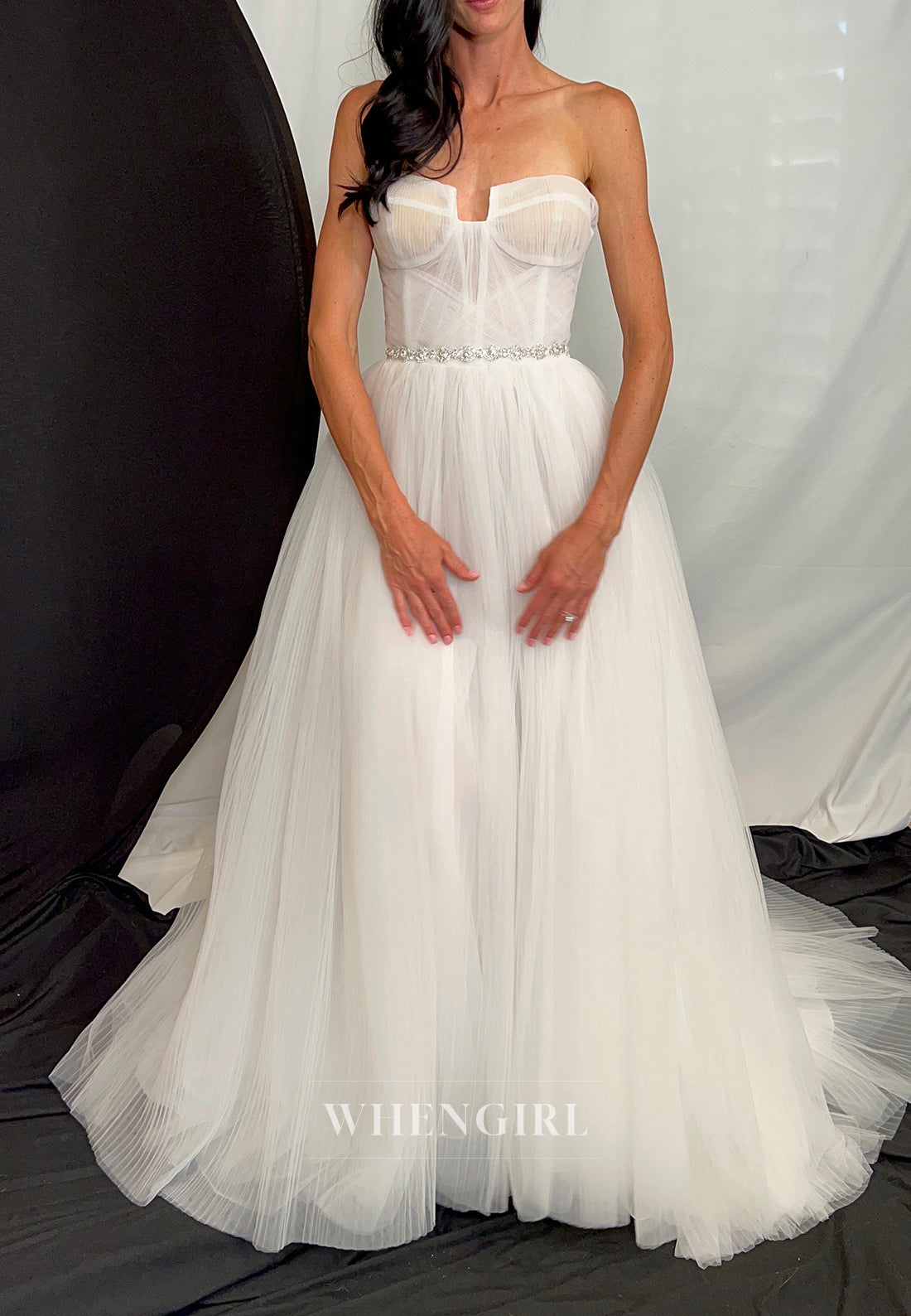 A-Line Asymmetrical Neck Detachable Long Sleeves Sweep Train Wedding Dress