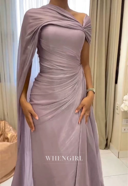 Lilac Sheath Pleated Asymmetrical Neck Pleated Evening Fomal Dress