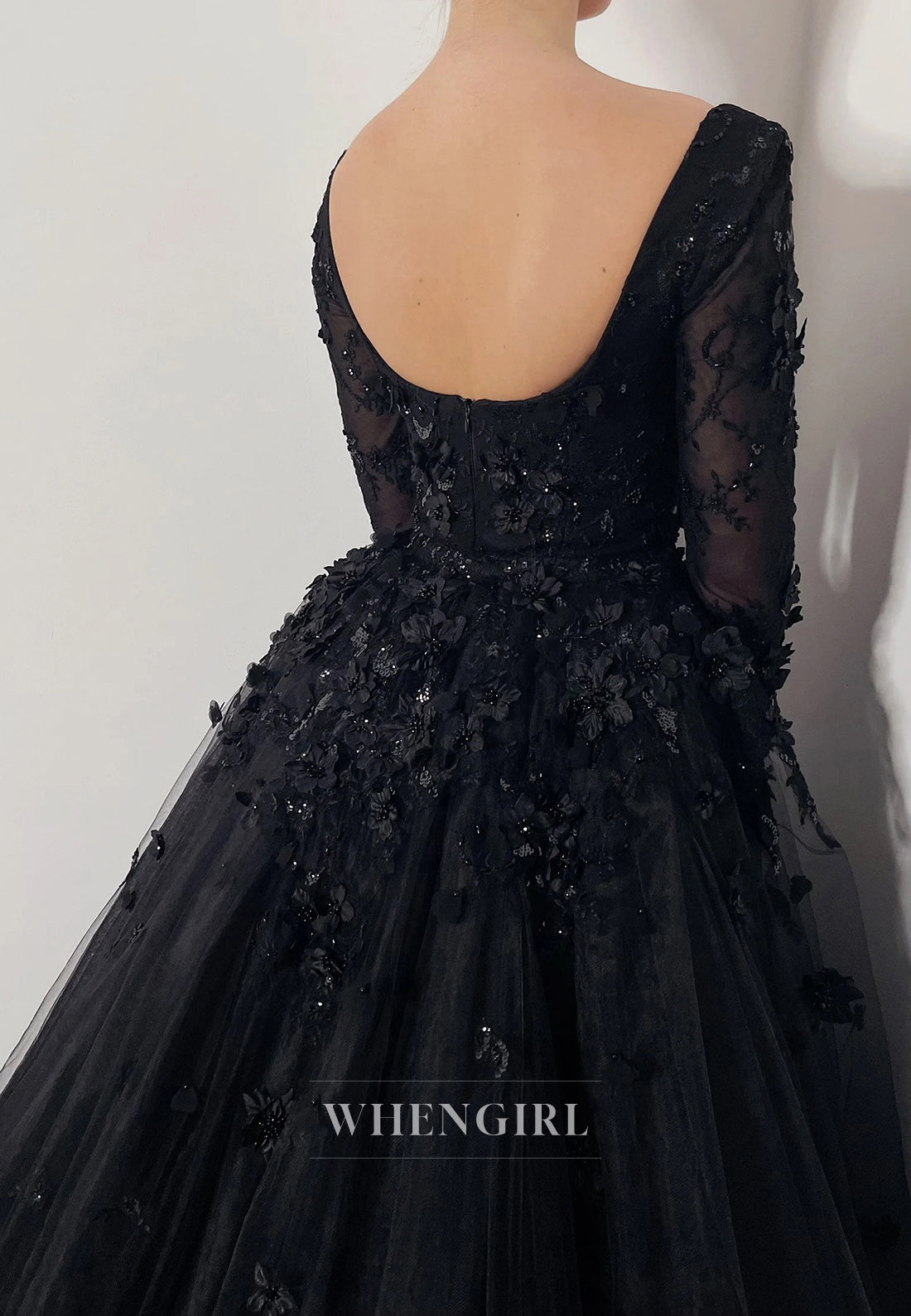 Black Long Sleeves Appliqued Beaded Detachable Train Mermaid Wedding Dress