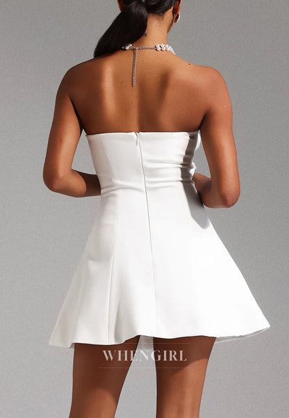 White Tube Top Sleeveless Flowers Tassels Back Zipper A-Line Short Homecoming Dress