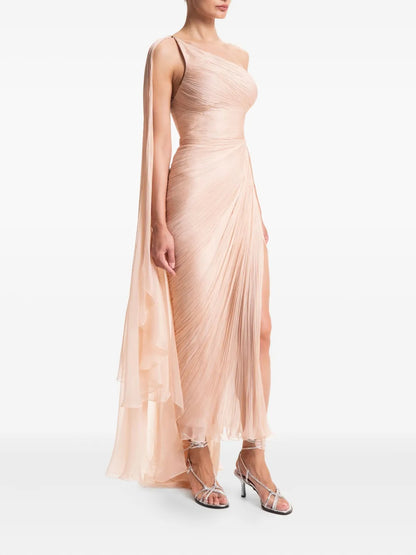 Pink One Shoulder Slit Sheath Maxi Dress