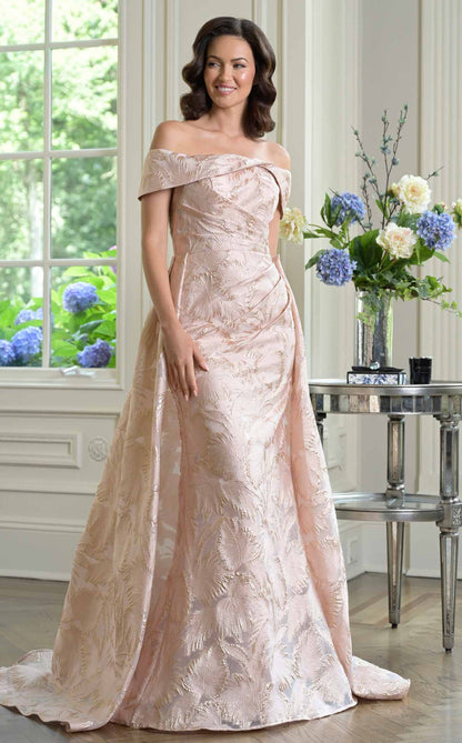 Off Shoulder Pleated Sheath Mother of the Bride Dress with Overskirt