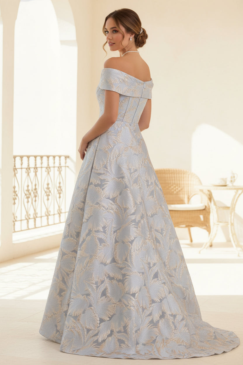 Off Shoulder Pleated Sheath Mother of the Bride Dress with Overskirt