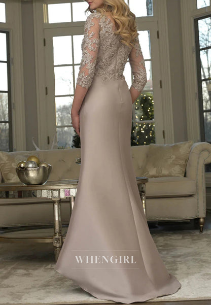 Bateau Neck Appliques Beaded 3/4 Sleeves Mermaid Mother of the Bride Dress