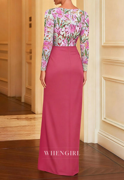 Column Long Sleeves Slit Bateau Neck Mother of the Bride Dress