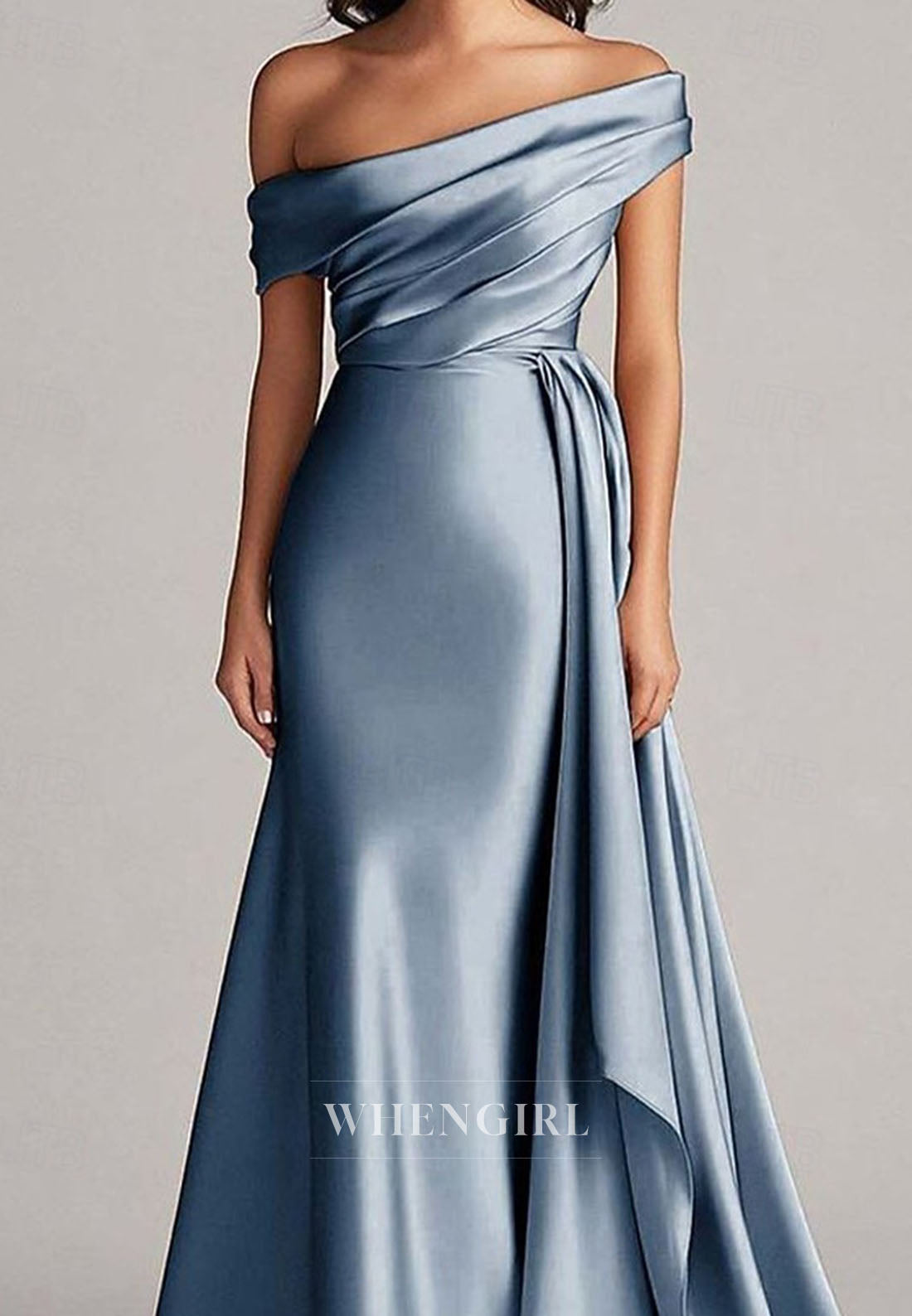 Off Shoulder Ruched Trumpet Satin Mother of the Bride Dress