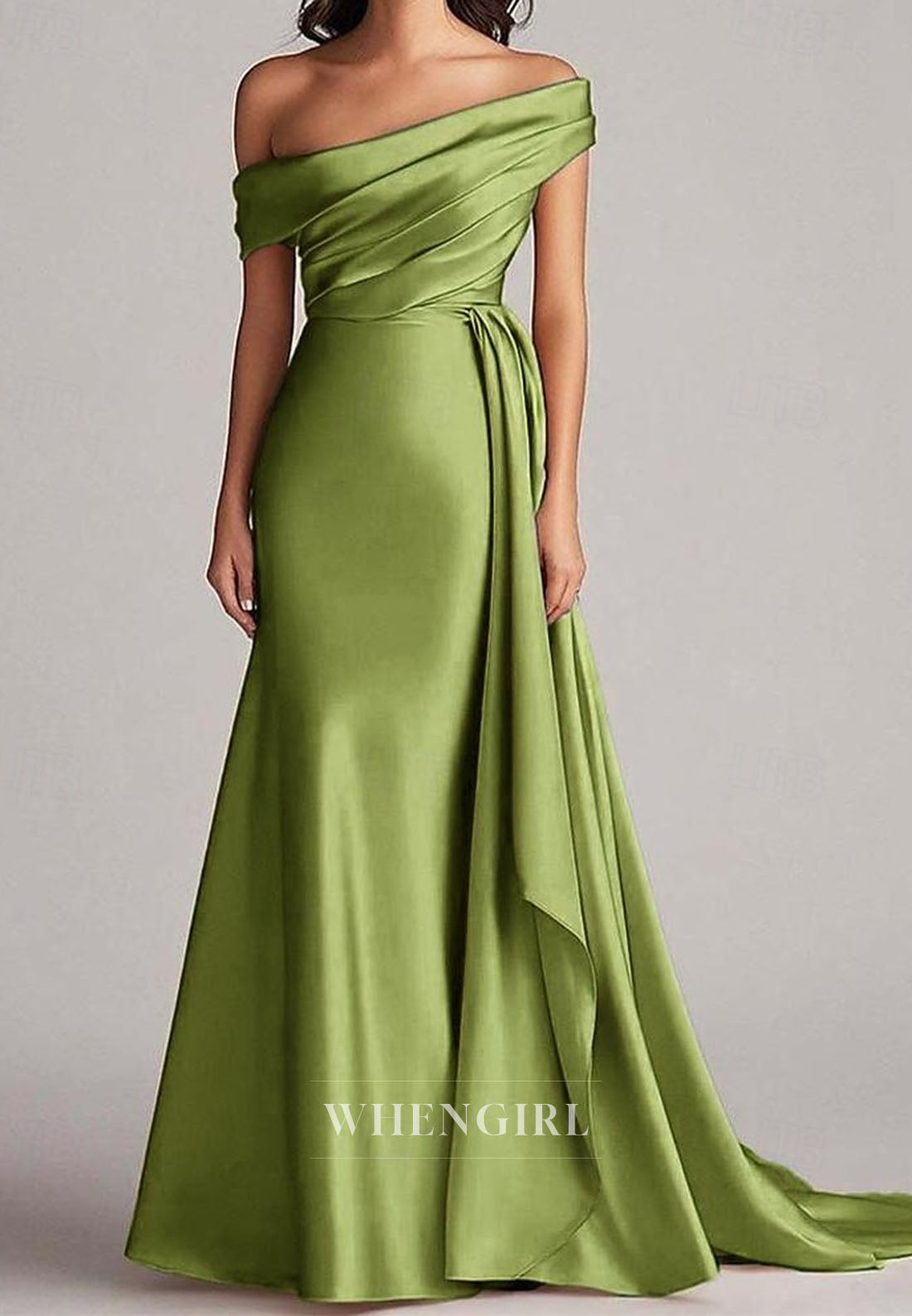 Off Shoulder Ruched Trumpet Satin Mother of the Bride Dress