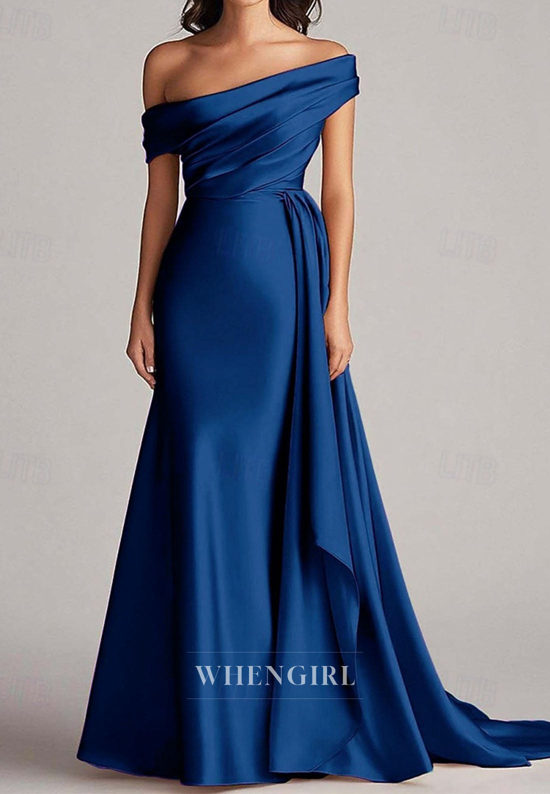 Off Shoulder Ruched Trumpet Satin Mother of the Bride Dress