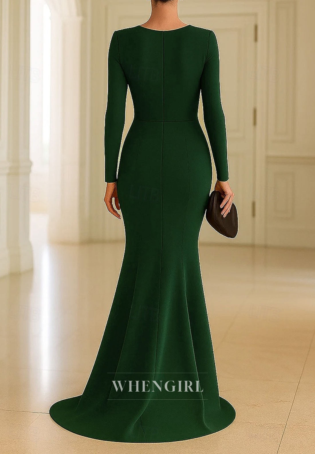 Mermaid Evening Gown Long Sleeve V Neck Mother of the Bride with Slit