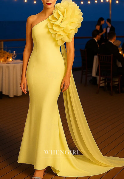 Mermaid Trumpet Sweep Train Evening Gown One Shoulder Mother of the Bride Dress