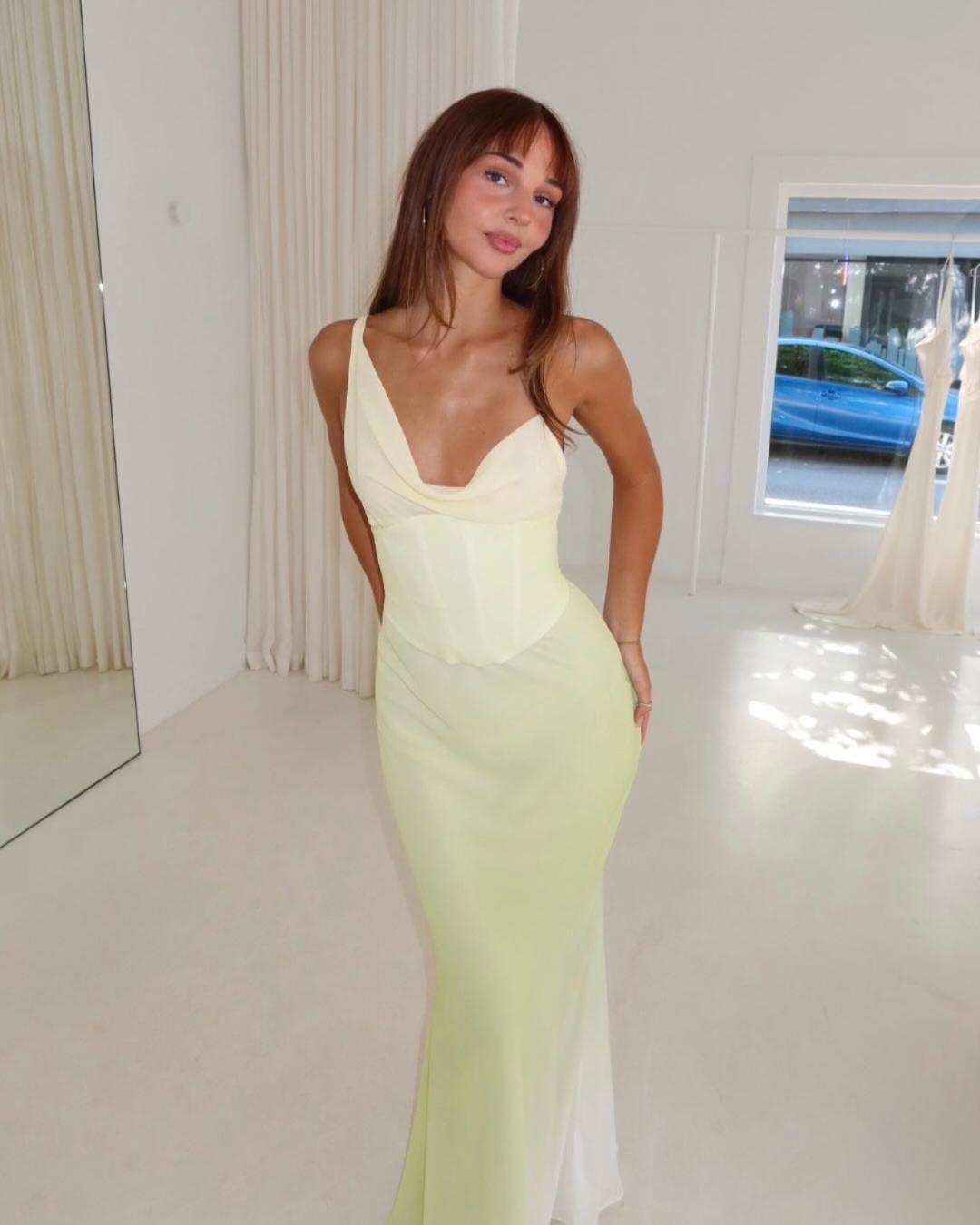 Yellow Asymmetrical Neck Sleeveless Sheath Prom Dress