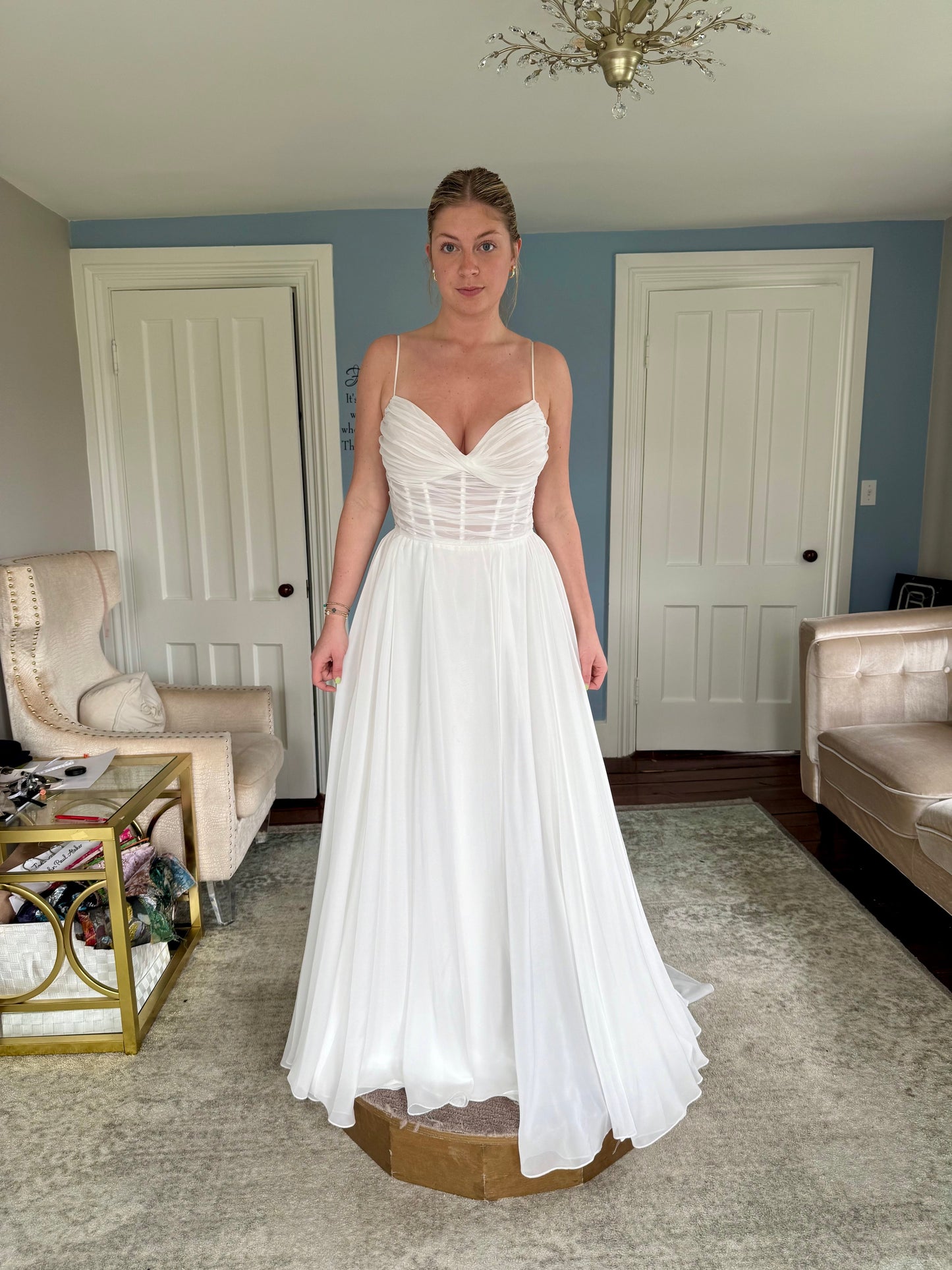 Simple A-Line Spaghetti Straps Slit Wedding Dress