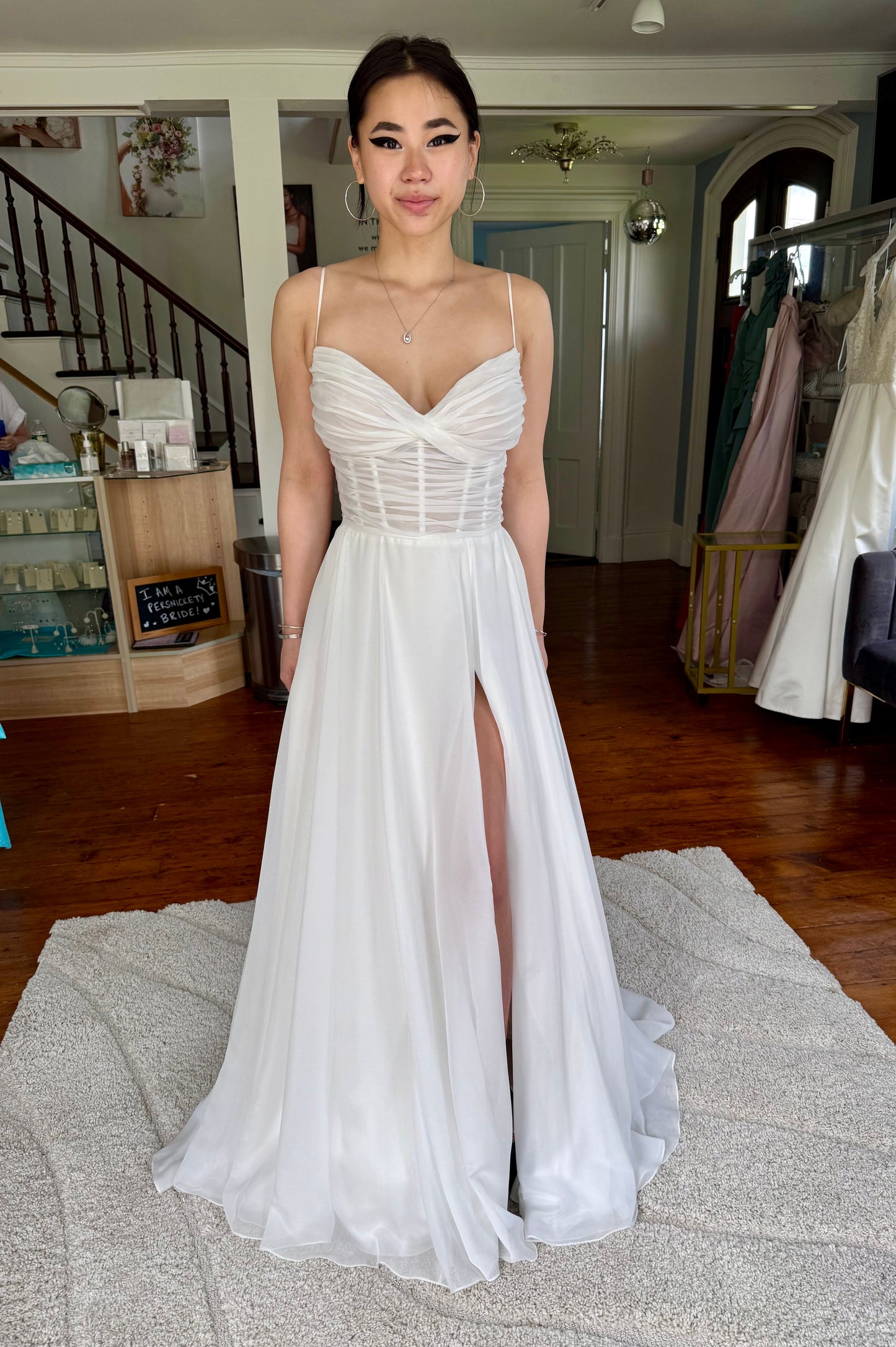 Simple A-Line Spaghetti Straps Slit Wedding Dress