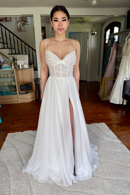 Simple A-Line Spaghetti Straps Slit Wedding Dress