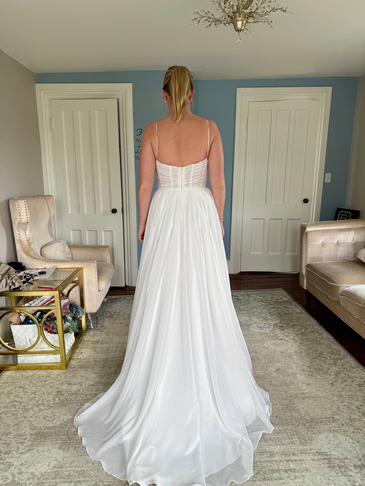 Simple A-Line Spaghetti Straps Slit Wedding Dress