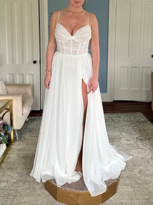Simple A-Line Spaghetti Straps Slit Wedding Dress