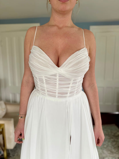 Simple A-Line Spaghetti Straps Slit Wedding Dress