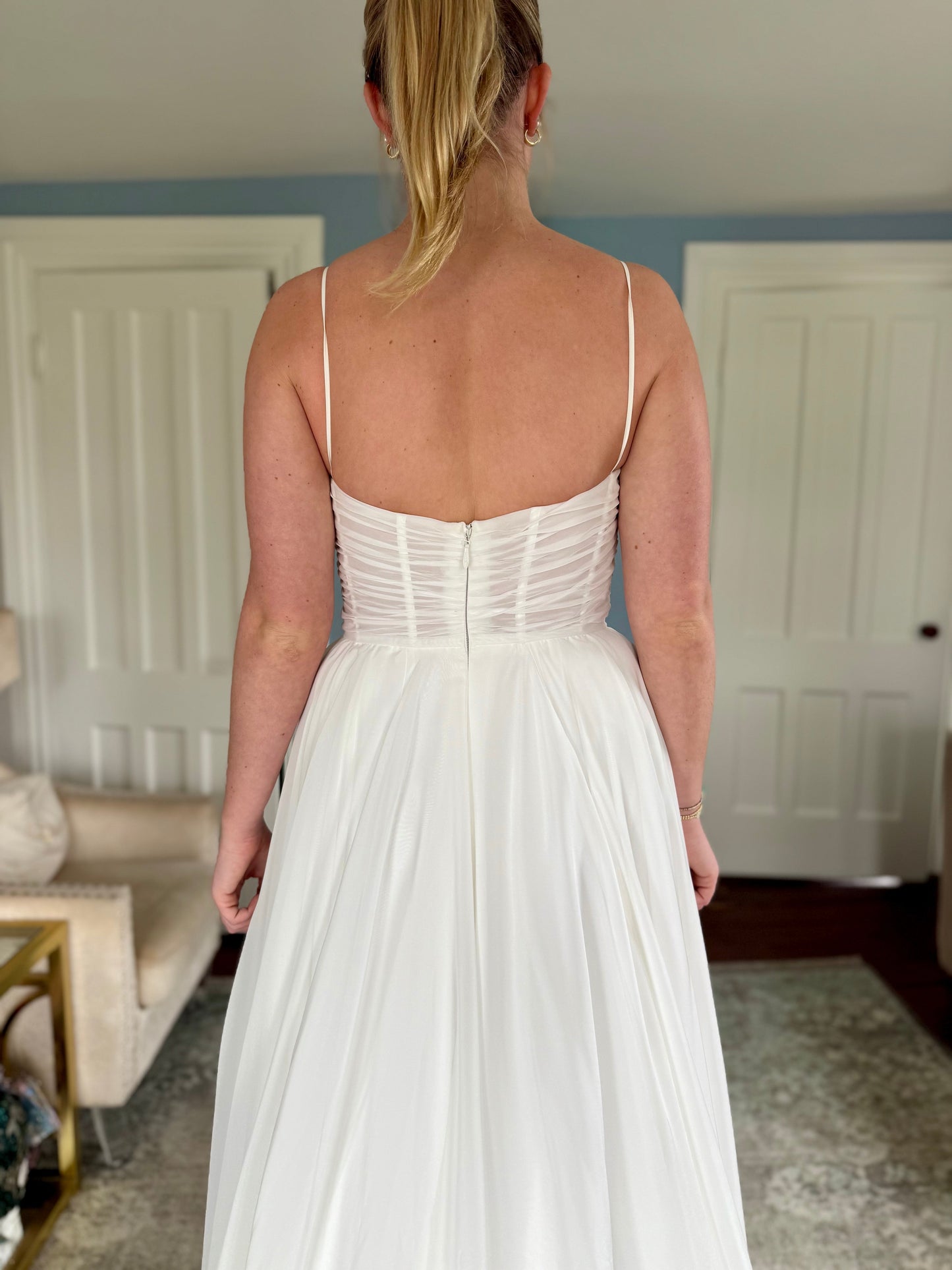 Simple A-Line Spaghetti Straps Slit Wedding Dress