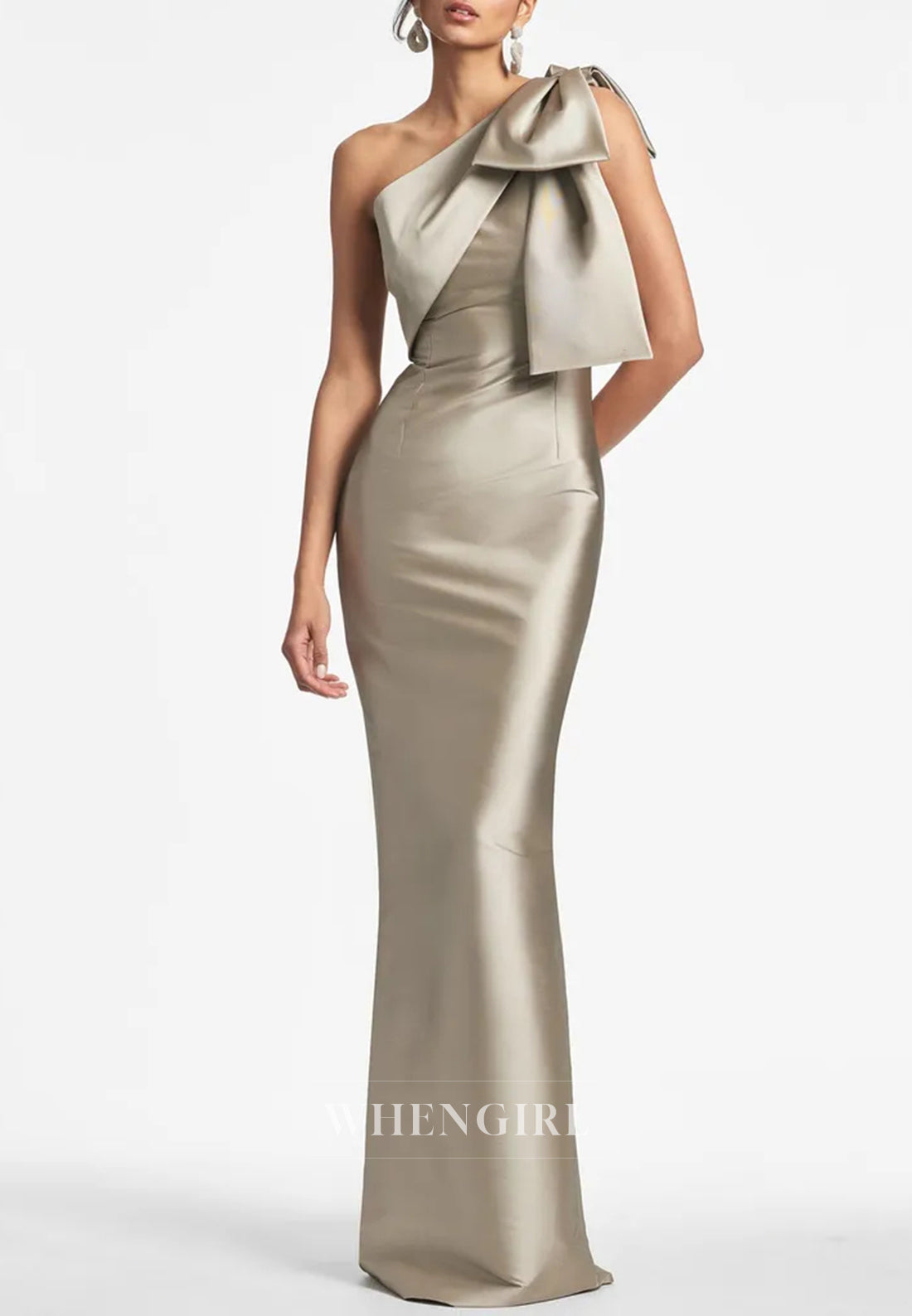 Column One Shoulder Bowknot Sleeveless Mother of the Bride Dress