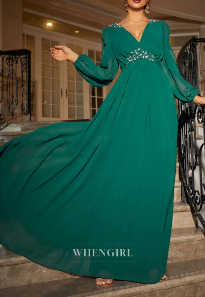 Hunter Green V Chiffon Long Sleeves Cut Out Mother of the Bride Dress