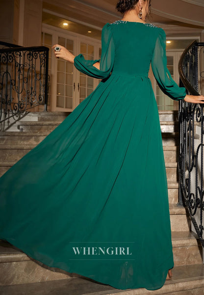 Hunter Green V Chiffon Long Sleeves Cut Out Mother of the Bride Dress