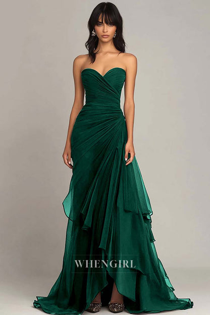Elegant Sweetheart Sheath Gala Dresses Pleated Lace Party Prom Dress with Train