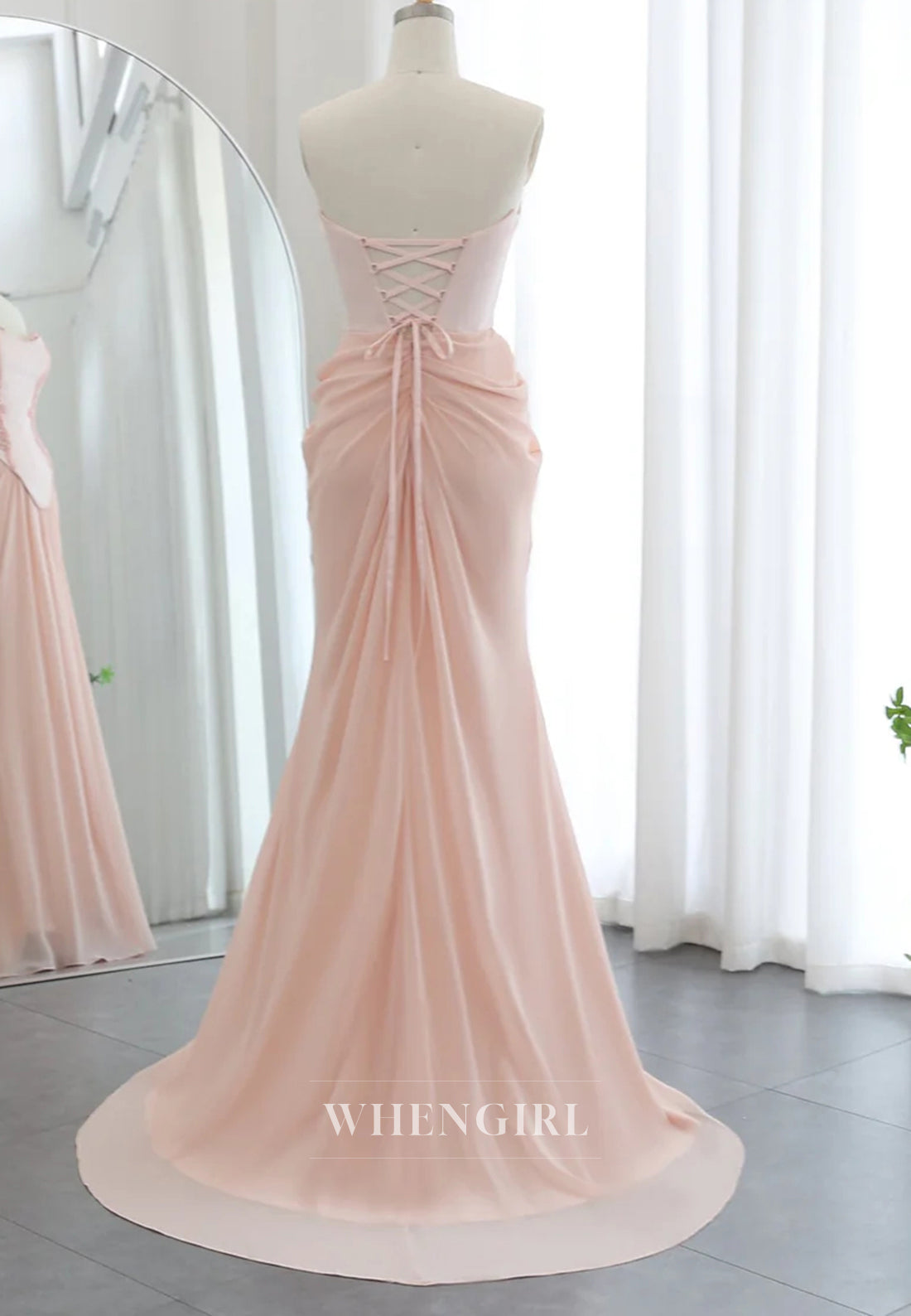 Pink Sheath Sweetheart Strapless Pleated Beaded Floor Length Lace Up Evening Formal Dress