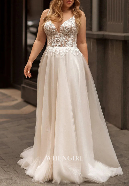 A-Line Court Train Sweetheart Tulle Wedding Dress with Lace Appliqued