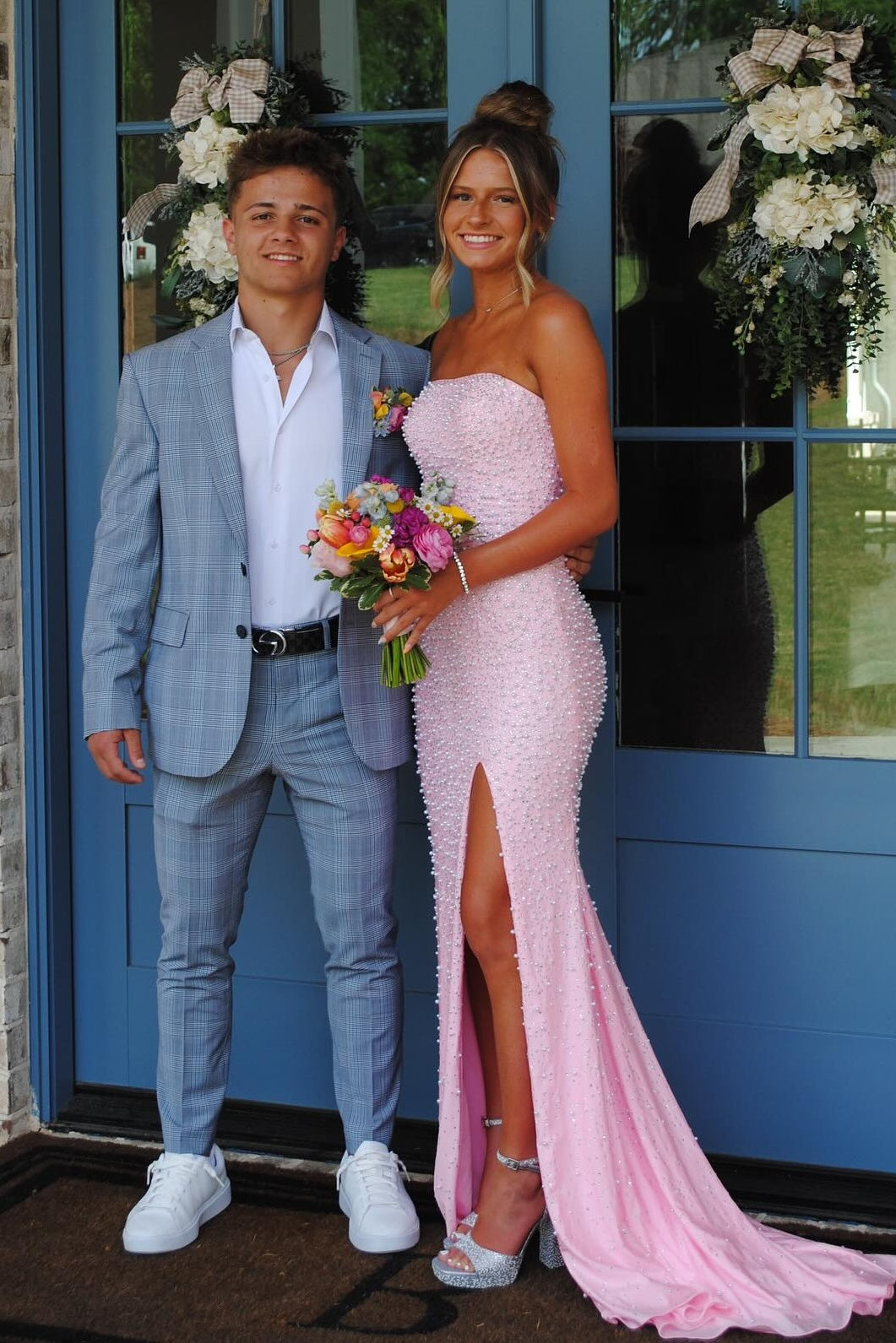 Pretty Mermaid Strapless Long Prom Dress with Pearls