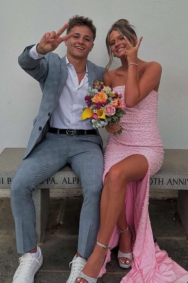 Pretty Mermaid Strapless Long Prom Dress with Pearls