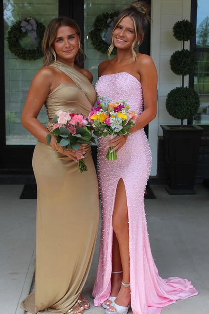 Pretty Mermaid Strapless Long Prom Dress with Pearls