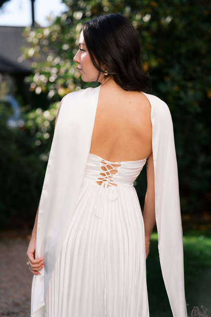 White Strapless Maxi Dress with Neck Scarf