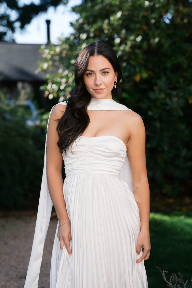 White Strapless Maxi Dress with Neck Scarf